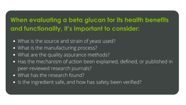 List of questions to ask when evaluating beta glucans